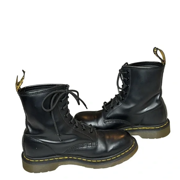 Dr. Martens Combat Boots, Size 8, Black Smooth Leather
